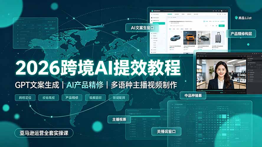 2026跨境AI提效教程·GPT文案生成｜AI产品精修｜多语种主播视频制作，亚马逊运营全套实操课-摇钱树
