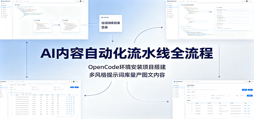 AI内容自动化流水线全流程:OpenCode环境安装项目搭建,多风格提示词库量产图文内容-摇钱树