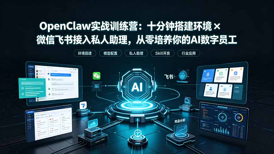 OpenClaw实战特训营：十分钟搭建环境×微信飞书接入私人助理，从零培养你的AI数字员工-摇钱树