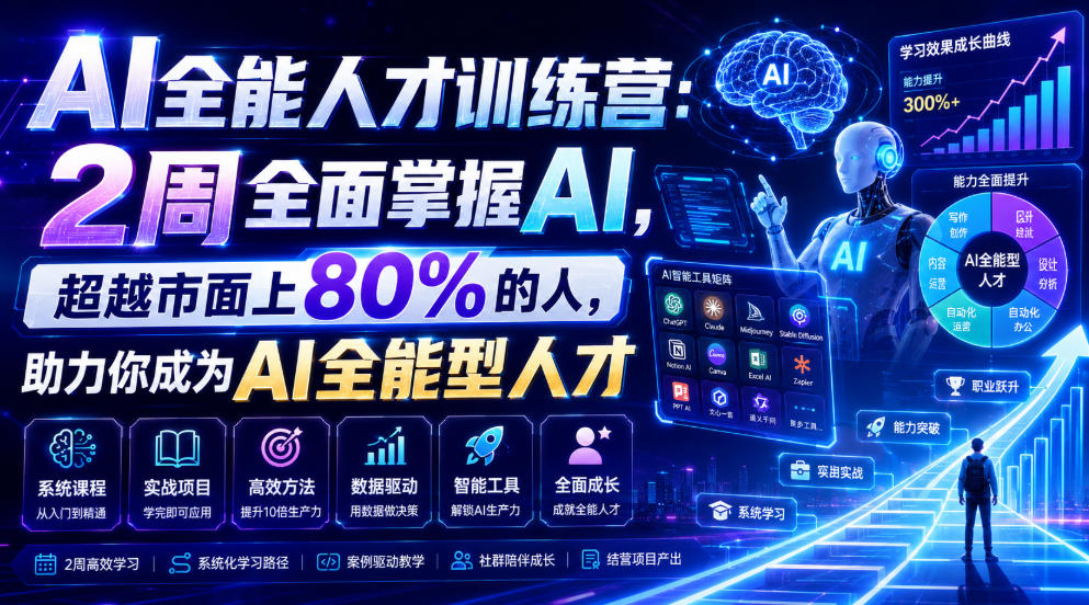 AI全能人才训练营：2周全面掌握AI，超越市面上80%的人，助力你成为AI全能型人才-摇钱树