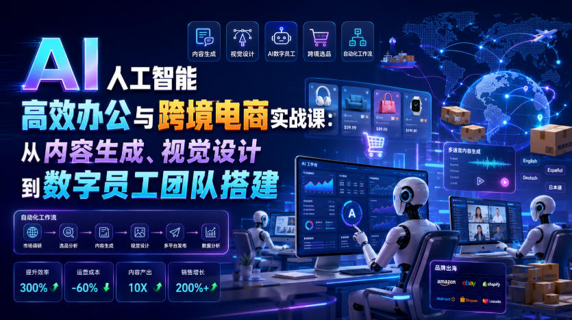 AI人工智能高效办公与跨境电商实战课:从内容生成、视觉设计到数字员工团队搭建-摇钱树
