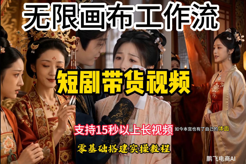 无限画布工作流制作短剧带货视频支持制作15秒以上视频,实操搭建教学,看完教程小白也能轻松搭建-摇钱树