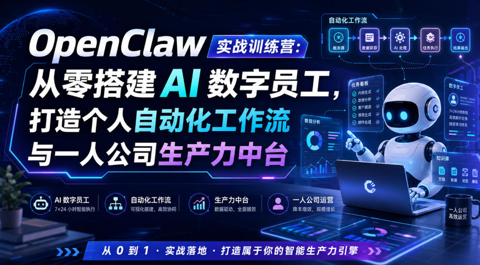 OpenClaw实战训练营:从零搭建AI数字员工,打造个人自动化工作流与一人公司生产力中台-摇钱树