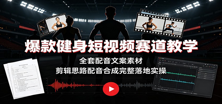 爆款健身短视频赛道教学：全套配音文案素材，剪辑思路配音合成完整落地实操-摇钱树