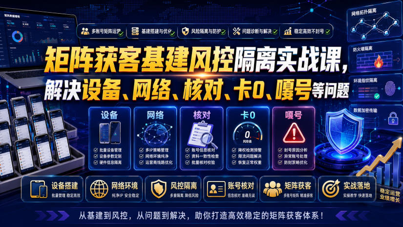 矩阵获客基建风控隔离实战课,解决设备、网络、核对、卡0、嘎号等问题-摇钱树