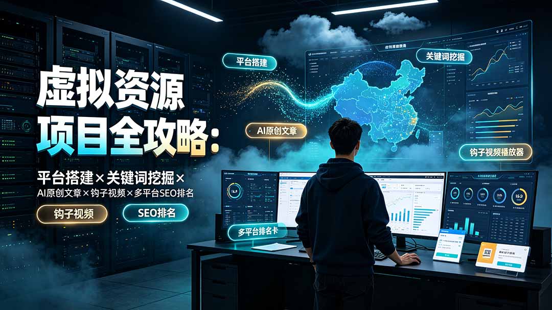 虚拟资源项目全攻略:平台搭建×关键词挖掘×AI原创文章×钩子视频×多平台SEO排名-摇钱树