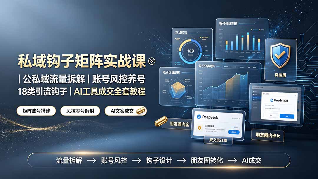 私域钩子矩阵实战课〓公私域流量拆解|账号风控养号|18类引流钩子|AI工具成交全套教程-摇钱树