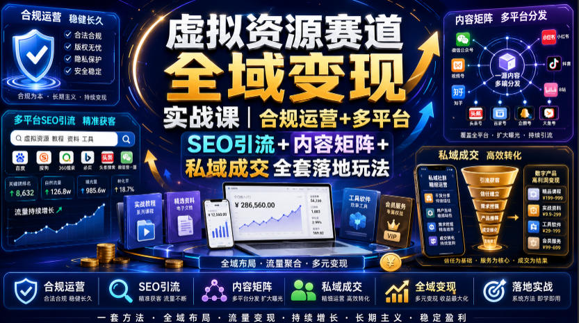 虚拟资源赛道全域变现实战课|合规运营+多平台SEO引流+内容矩阵+私域成交全套落地玩法-摇钱树
