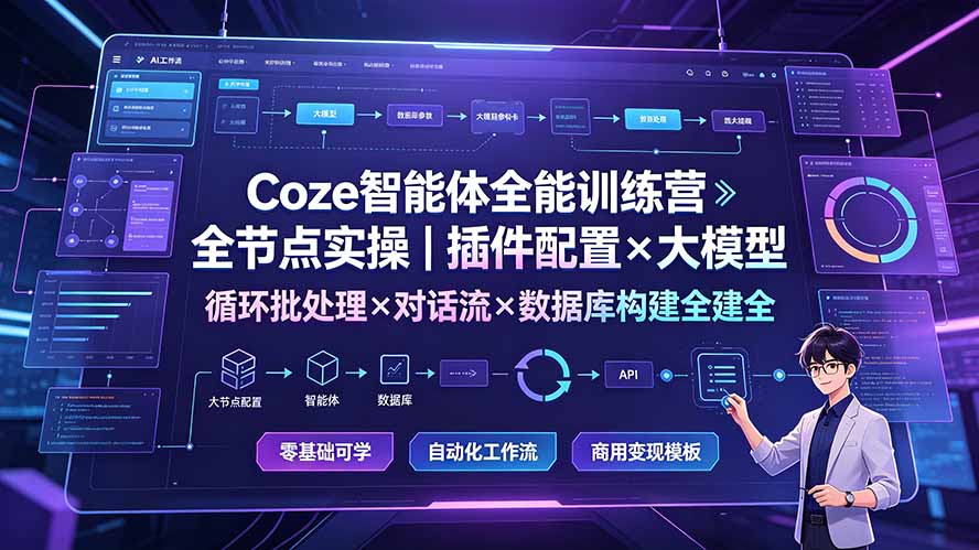 Coze智能体全能训练营:全节点实操|插件配置×大模型×循环批处理×对话流×数据库构建全教学-摇钱树