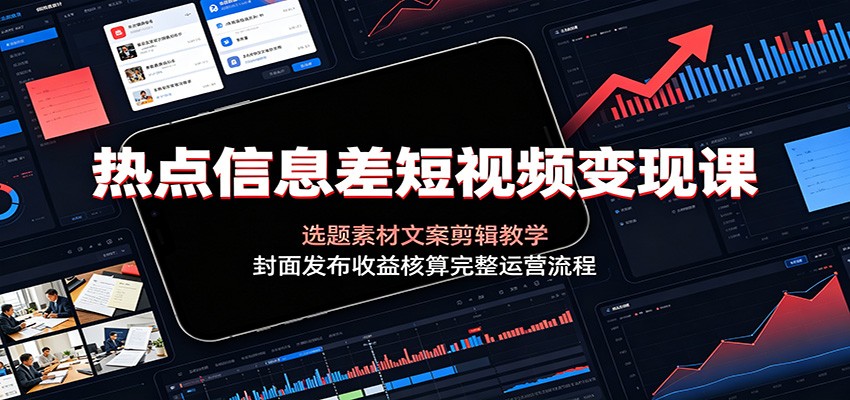 热点信息差短视频变现课:选题素材文案剪辑教学,封面发布收益核算完整运营流程-摇钱树