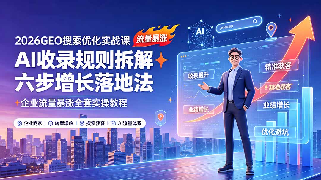 2026GEO搜索优化实战课:AI收录规则拆解|六步增长落地法|企业流量暴涨全套实操教程-摇钱树