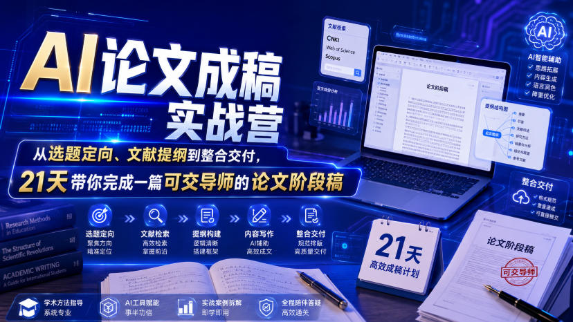 AI论文成稿实战营，从选题定向、文献提纲到整合交付，21天带你完成一篇可交导师的论文阶段稿-摇钱树