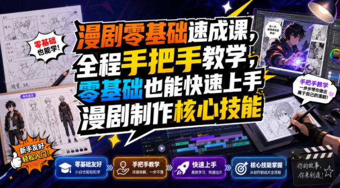漫剧零基础速成课，全程手把手教学，零基础也能快速上手漫剧制作核心技能-摇钱树