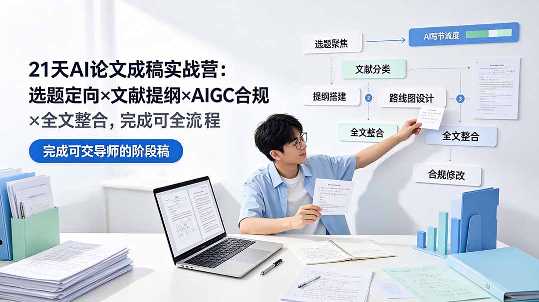 21天AI论文成稿实战营:选题定向×文献提纲×AIGC合规×全文整合,完成可交导师的阶段稿-摇钱树