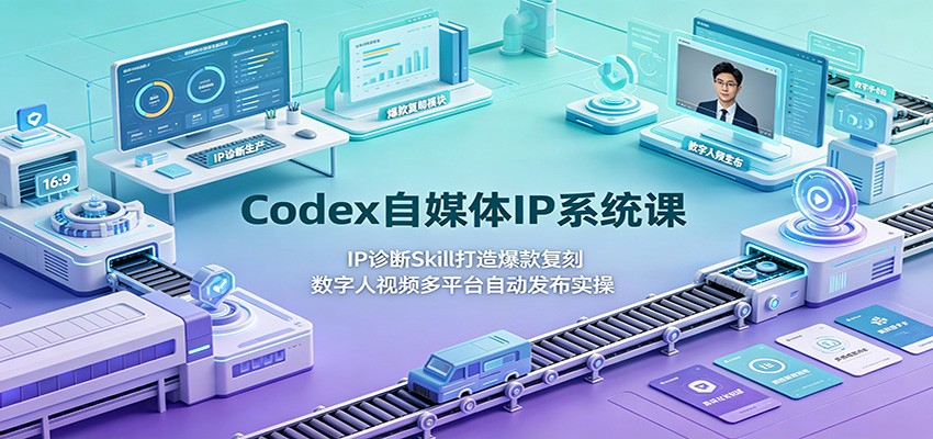 Codex自媒体IP系统课:IP诊断Skill打造爆款复刻,数字人视频多平台自动发布实操-摇钱树