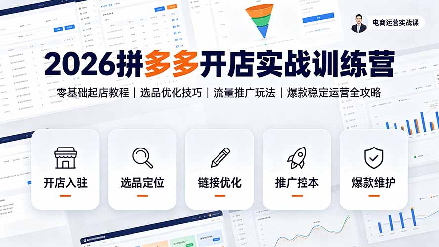 2026拼多多开店实战训练营:零基础起店教程|选品优化技巧|流量推广玩法|爆款稳定运营全攻略-摇钱树