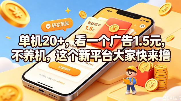 单机20+,看一个广告1.5米,不养机,这个新平台大家快来撸【揭秘】-摇钱树