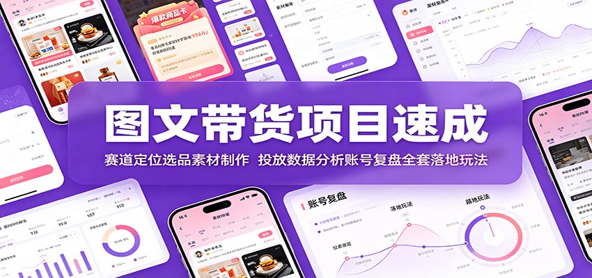 图文带货项目速成:赛道定位选品素材制作,投放数据分析账号复盘全套落地玩法-摇钱树