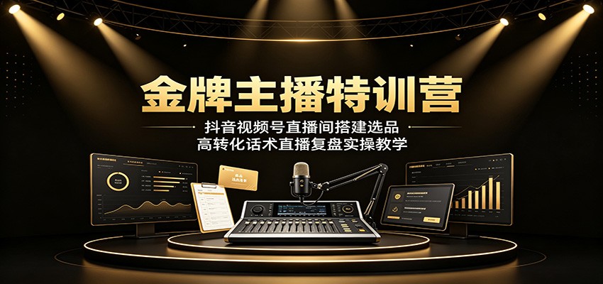 金牌主播特训营:抖音视频号直播间搭建选品,高转化话术直播复盘实操教学-摇钱树