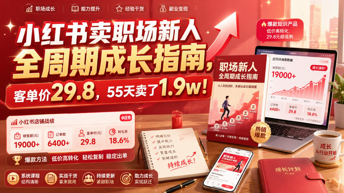 小红书卖职场新人全周期成长指南，客单价29.8，55天卖了1.9w！-摇钱树