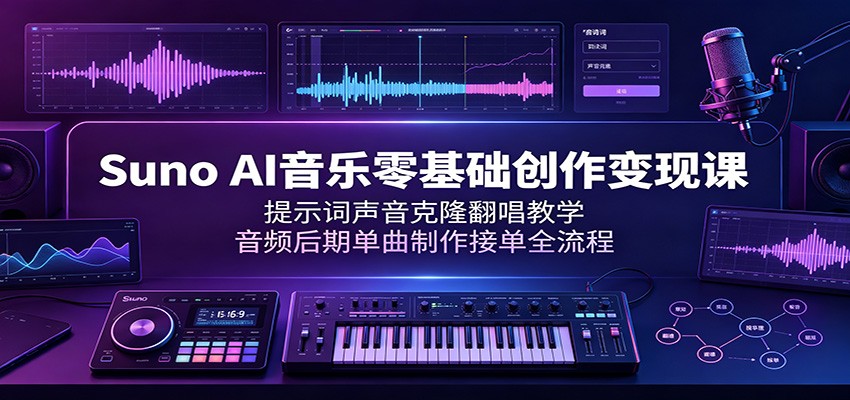 Suno AI音乐零基础创作变现课:提示词声音克隆翻唱教学,音频后期单曲制作接单全流程-摇钱树