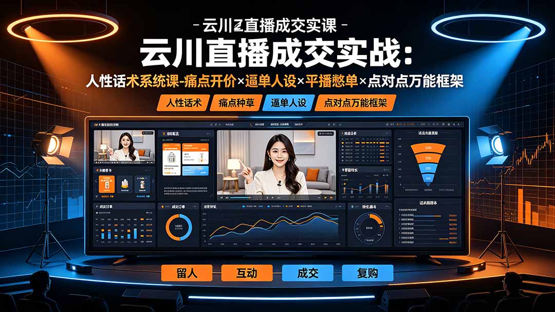 云川直播成交实战:人性话术系统课-痛点种草×塑品开价×逼单人设×平播憋单×点对点万能框架-摇钱树