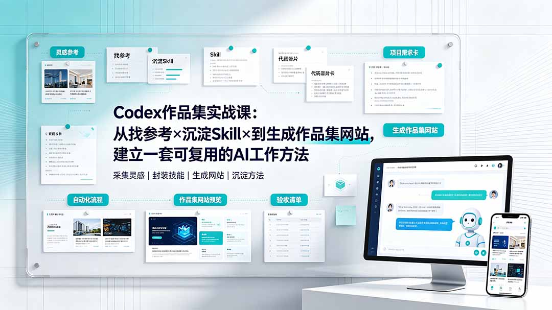 Codex作品集实战课:从找参考×沉淀Skill×到生成作品集网站,建立一套可复用的AI工作方法-摇钱树