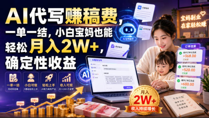 AI代写賺稿费，一单一结，小白宝妈也能轻松月入2W+，确定性收益【揭秘】-摇钱树