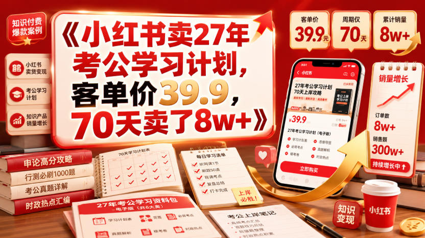 小红书卖27年考公学习计划,客单价39.9,70天卖了8w+!-摇钱树