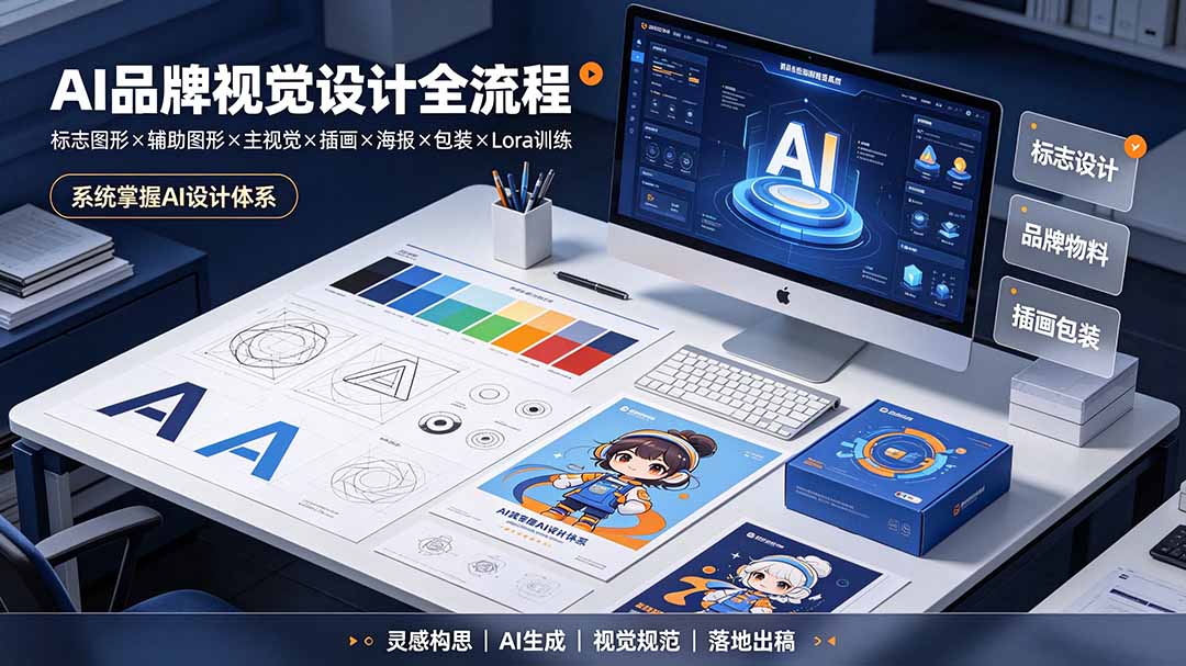 AI品牌视觉设计全流程:标志图形×辅助图形×主视觉×插画×海报×包装×Lora训练,系统掌握AI设计体系-摇钱树