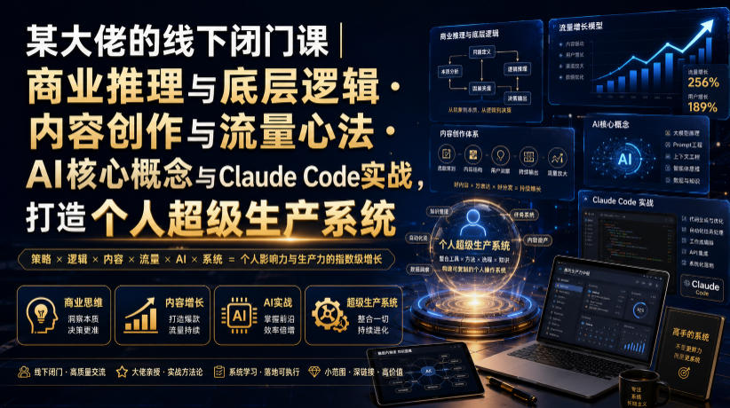 某大佬的线下闭门课｜商业推理与底层逻辑・内容创作与流量心法・AI核心概念与Claude Code实战，打造个人超级生产系统【录音+图片】-摇钱树
