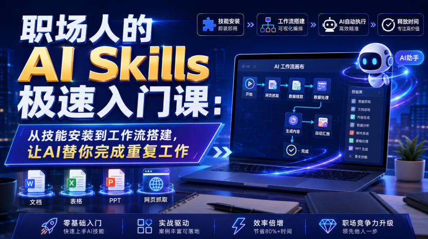 职场人的AI Skills极速入门课:从技能安装到工作流搭建,让AI替你完成重复工作-摇钱树