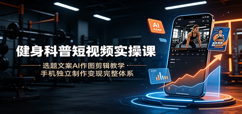健身科普短视频实操课:选题文案AI作图剪辑教学,手机独立制作变现完整体系-摇钱树