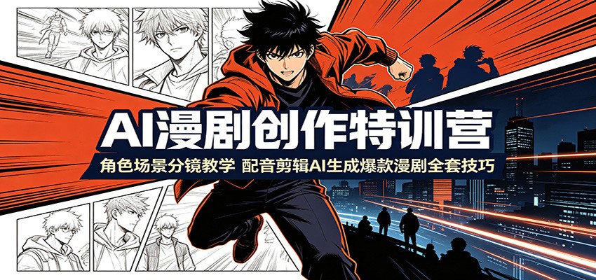 AI漫剧创作特训营:角色场景分镜教学,配音剪辑AI生成爆款漫剧全套技巧-摇钱树