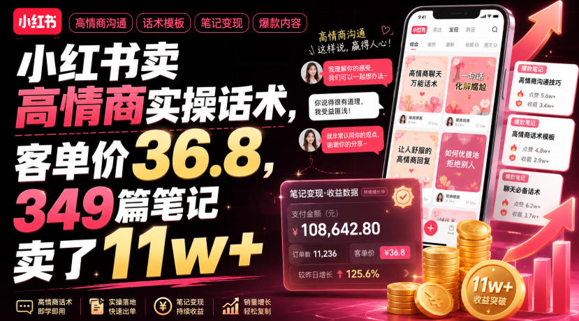 小红书卖高情商实操话术,客单价36.8,349篇笔记卖了11w+!-摇钱树