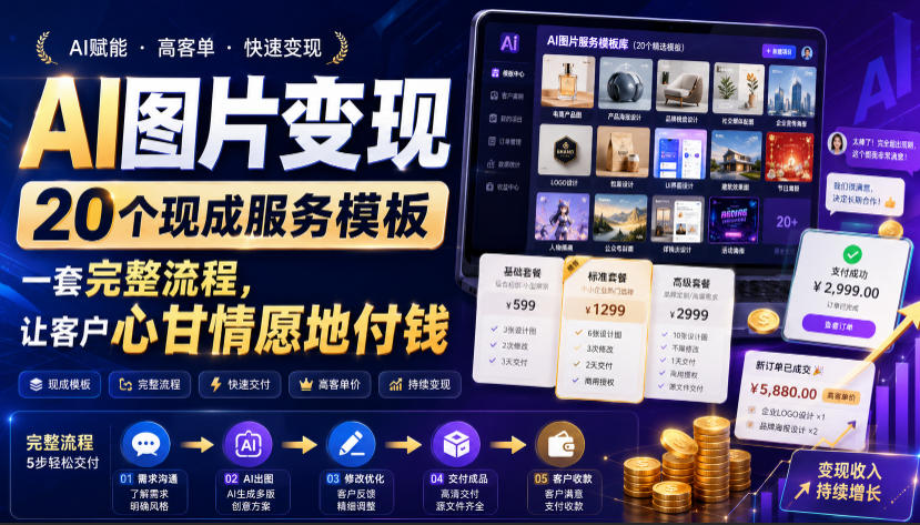 AI图片变现,20个现成服务模板,一套完整流程,让客户心甘情愿地付钱【原创双语字幕】-摇钱树