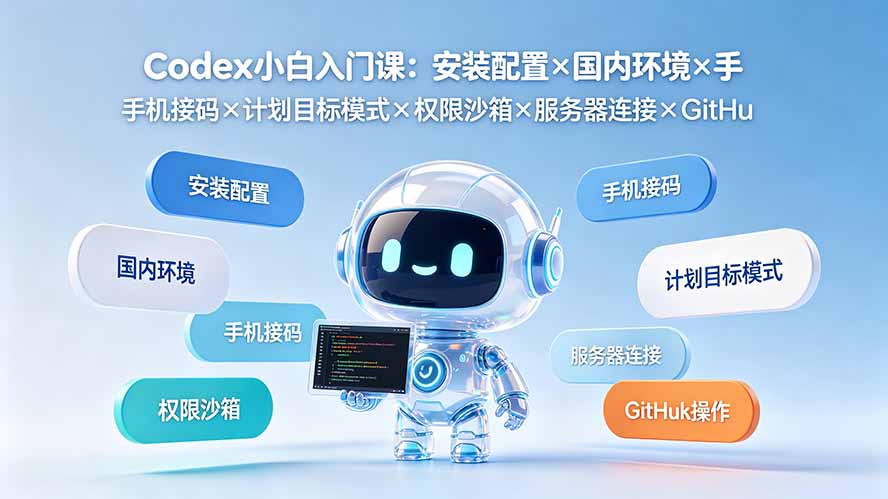 Codex小白入门课:安装配置×国内环境×手机接码×计划目标模式×权限沙箱×服务器连接×GitHub操作-摇钱树