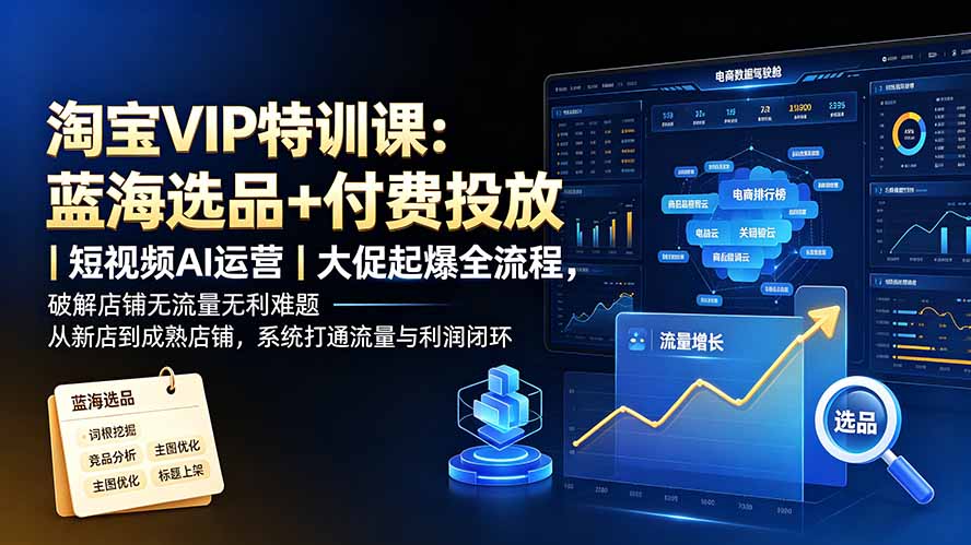 淘宝VIP特训课：蓝海选品+付费投放｜短视频AI运营｜大促起爆全流程，破解店铺无流量无利润难题-摇钱树