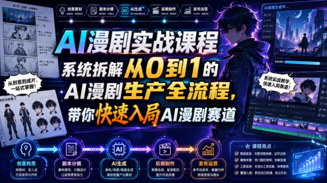 AI漫剧实战课程,系统拆解从0到1的AI漫剧生产全流程,带你快速入局AI漫剧赛道-摇钱树