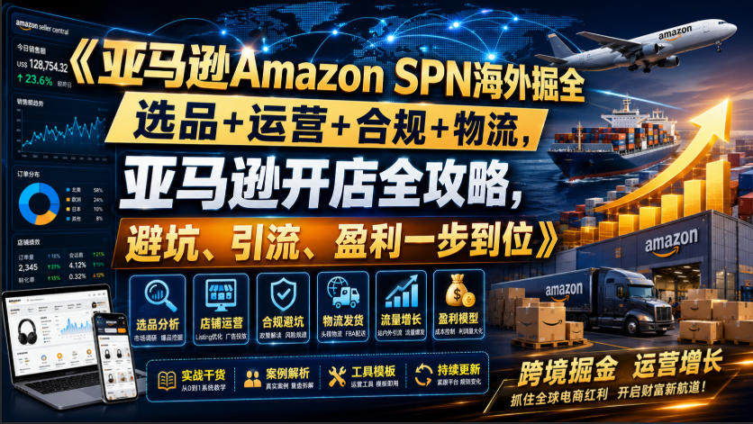 亚马逊Amazon SPN海外掘全,选品+运营+合规+物流,亚马逊开店全攻略,避坑、引流、盈利一步到位-摇钱树