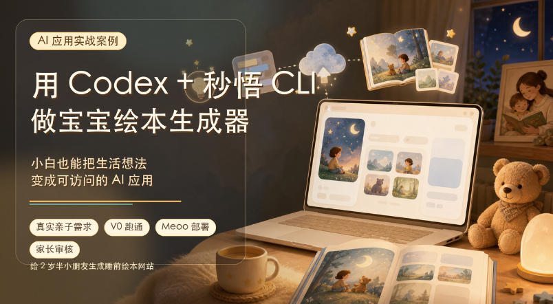 AI应用实战案例，用Codex+秒悟CLl做宝宝绘本生成器，小白也能把生活想法变成可访问的AI应用-摇钱树