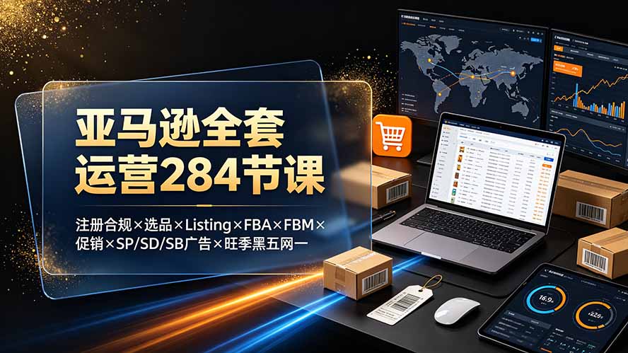 亚马逊全套运营284节课:注册合规×选品×Listing×FBA×FBM×促销×SP/SD/SB广告×旺季黑五网一-摇钱树
