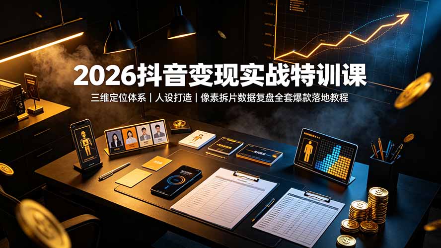 2026抖音变现实战特训课:三维定位体系|人设打造|像素拆片数据复盘全套爆款落地教程-摇钱树