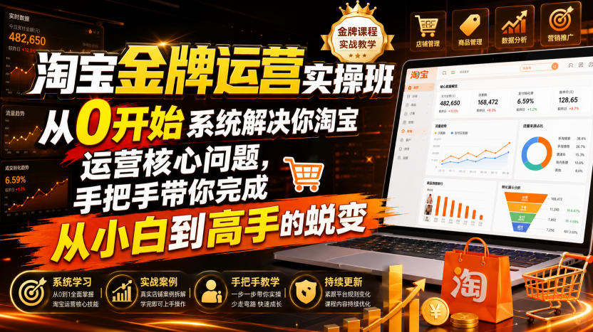 淘宝金牌运营实操班,从0开始系统解决你淘宝运营核心问题,手把手带你完成从小白到高手的蜕变(2026年7月)-摇钱树