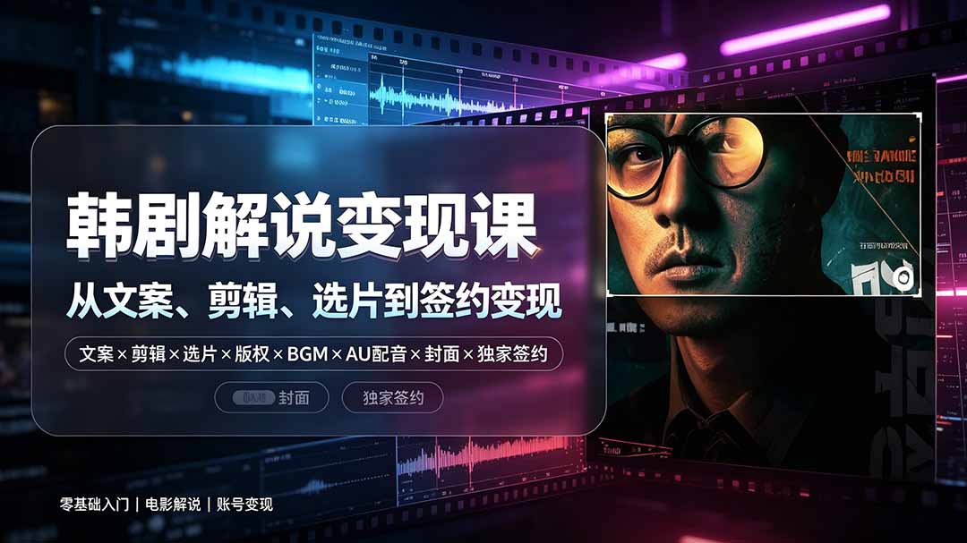 抖音270W粉丝博主亲授韩剧解说课:文案×剪辑×选片×版权×BGM×AU配音×封面×独家签约,零基础到变现-摇钱树