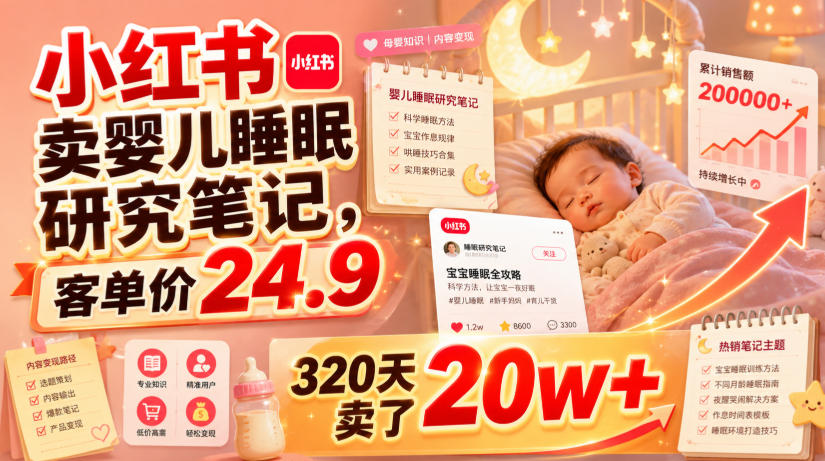 小红书卖婴儿睡眠研究笔记,客单价24.9,320天卖了20w+-摇钱树