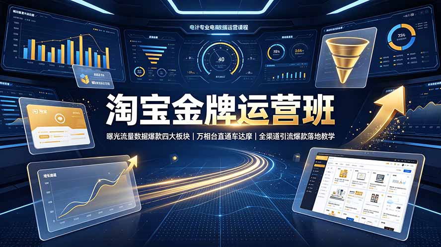 淘宝金牌运营班-7月:曝光流量数据爆款四大板块|万相台直通车达摩|全渠道引流爆款落地教学-摇钱树
