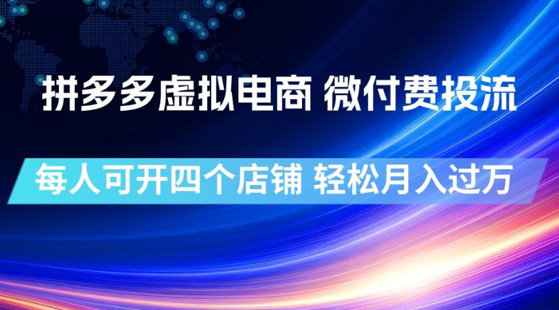 拼多多虚拟电商,微付费投流玩法,每人可开四个店,轻松月入过1W【揭秘】-摇钱树