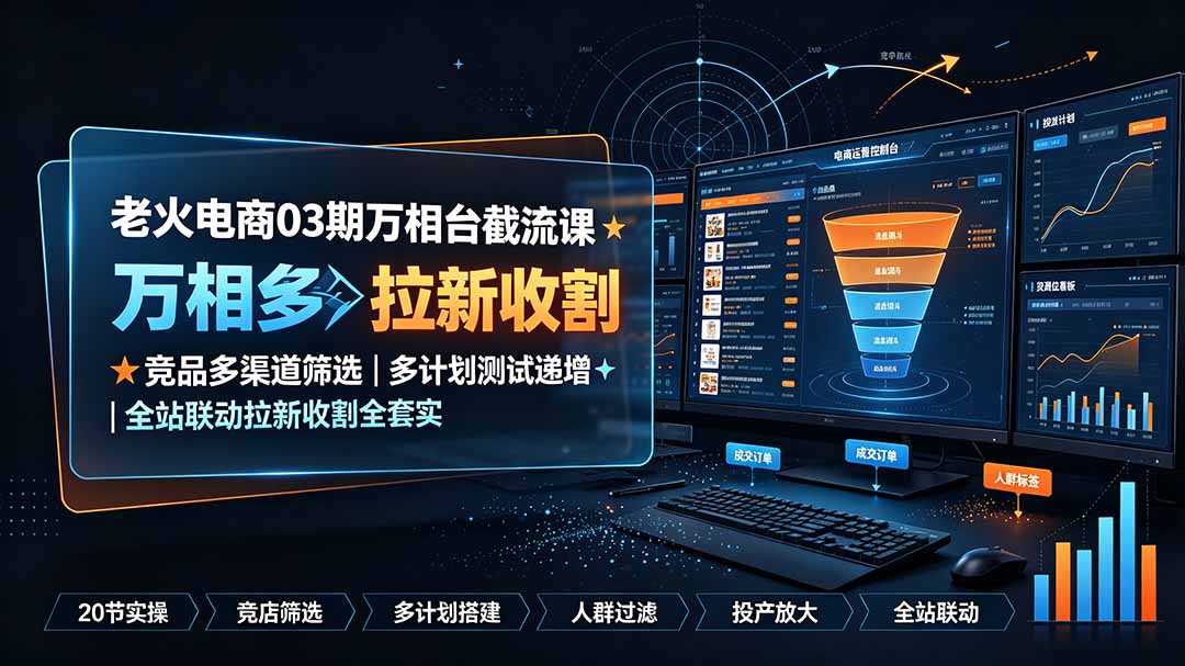 老火电商03期万相台截流课:竞品多渠道筛选|多计划测试递增|全站联动拉新收割全套实操教学-摇钱树