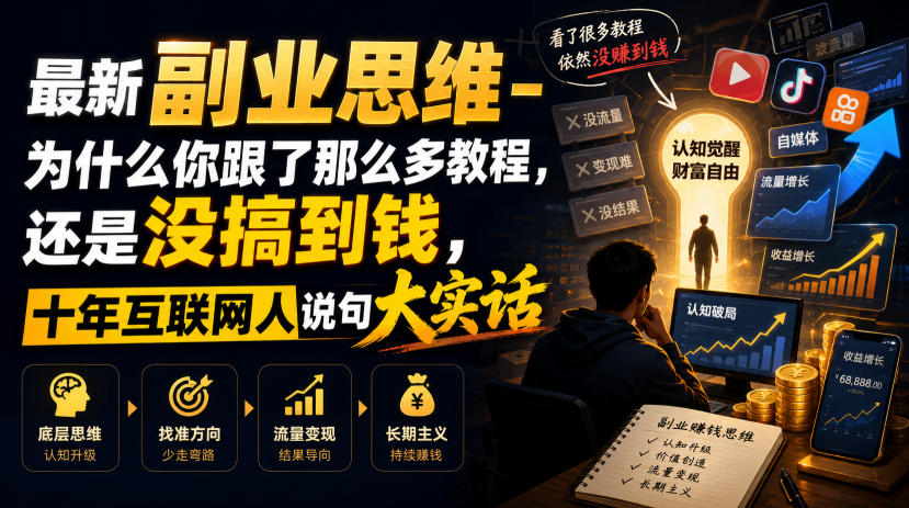 最新副业思维-为什么你跟了那么多教程,还是没搞到钱,十年互联网人说句大实话【揭秘】-摇钱树